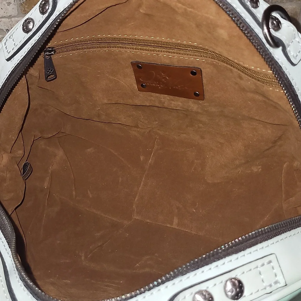 Patricia Nash Fiora Satchel White Waxed Tooled
